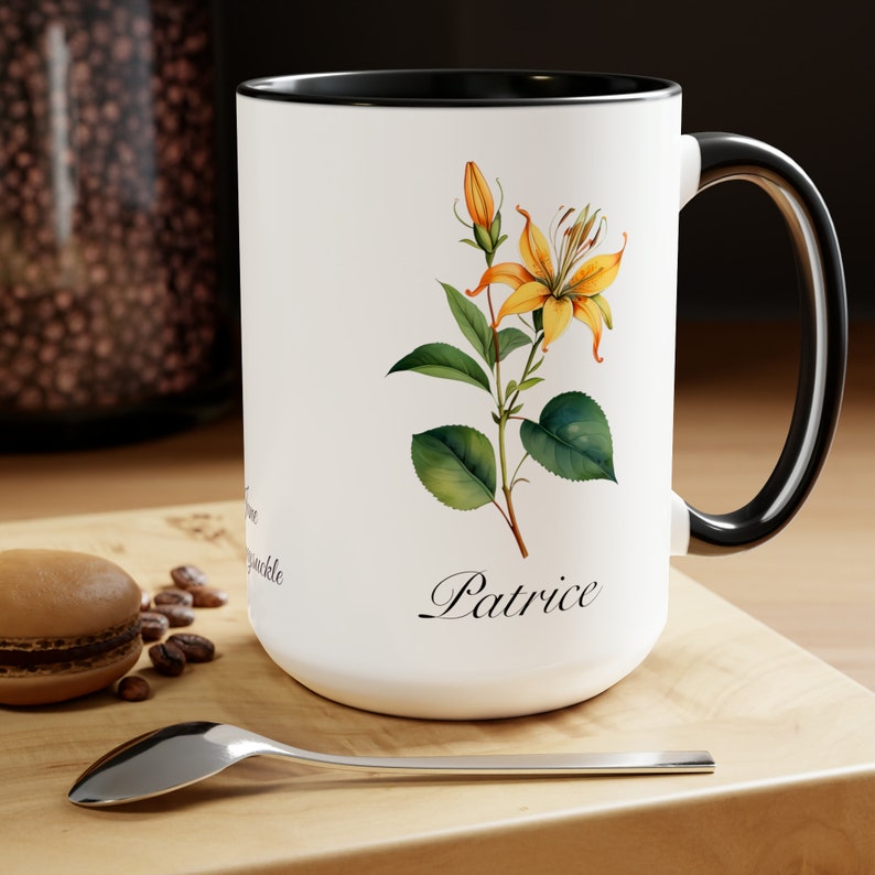June Honeysuckle Personalized Birthday Flower of the Month Gift Coffee Mug Secondary Flower image 4