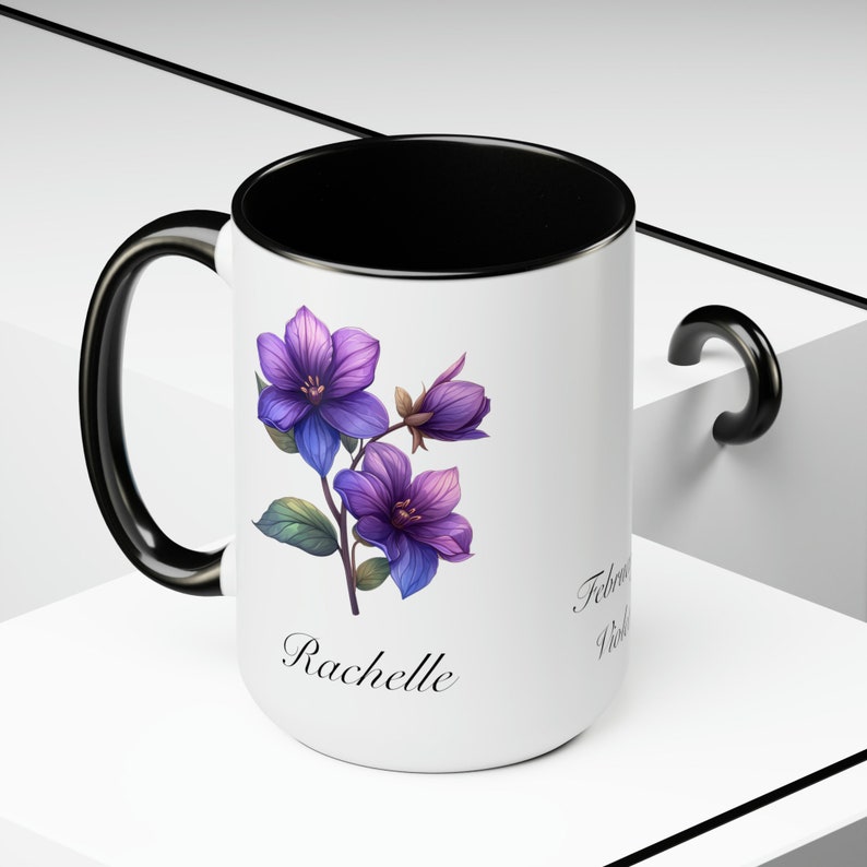 February Violets Personalized Birthday Flower of the Month Gift Coffee Mug Primary Flower image 5