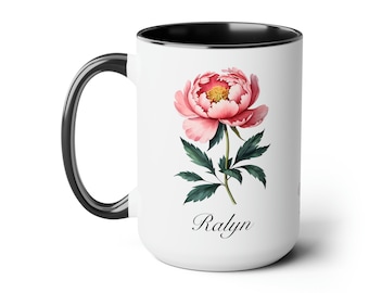 November Peony Personalized Birthday Flower of the Month Gift Coffee Mug - Secondary Flower