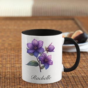 February Violets Personalized Birthday Flower of the Month Gift Coffee Mug Primary Flower image 7