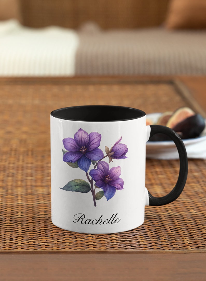 February Violets Personalized Birthday Flower of the Month Gift Coffee Mug Primary Flower image 7