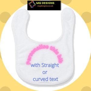 Baby Bib Personalised White Cotton Small   Bib  with **  White Edging** customised with  your Text