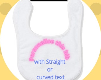 Baby Bib Personalised White Cotton Small   Bib  with **  White Edging** customised with  your Text