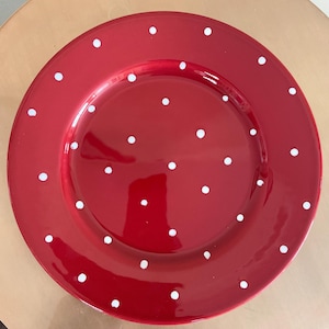 Matceramica Ceramic Plate – 10.75&quot; Red with White Polka Dot Design, Rare Find
