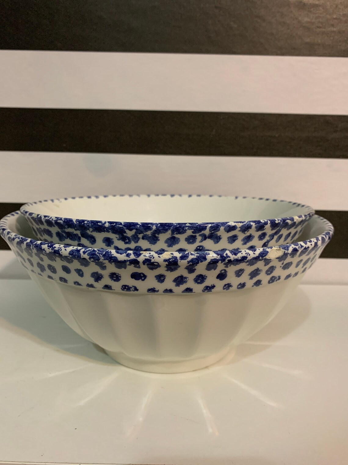 Crate and Barrel Set of 2 Mixing Nesting Bowls Blue Splatter Etsy