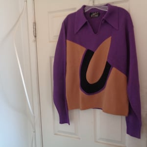 New 50's-60's CAMPUS "D'Italia" Dead Stock in Purple Khaki Black with V-Neck Loop Collar 100% Orlon Large