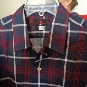 50's-60's DONEGEL Dead Stock Purple Silver Blue Shadow Plaid Loop Collar 100% Cotton Large image 2