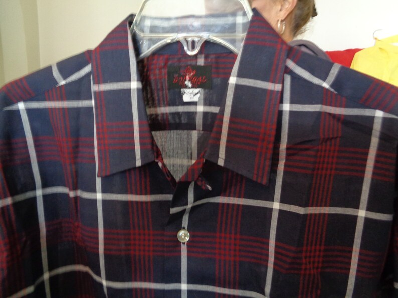 50's-60's DONEGEL Dead Stock Purple Silver Blue Shadow Plaid Loop Collar 100% Cotton Large image 2