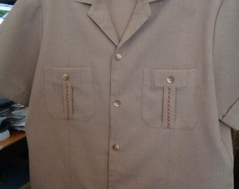 D'GALA Florida 60's Shirt JAC in Flecked Khaki! Camp Collar Made in USA! Large