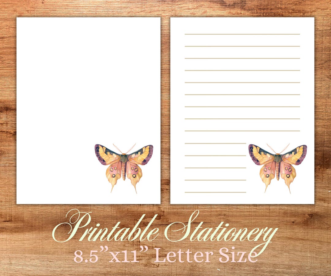 Moth Stationery Paper Set Printable Digital Downlaod - Lined and ...