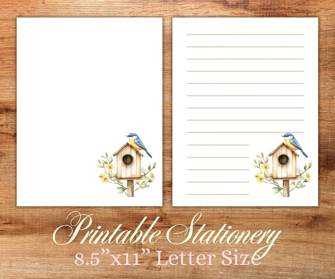 Birdhouse and Bird Stationery Paper Set Printable Digital Downlaod ...