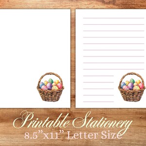 Basket of Easter Eggs Stationery Paper Set Printable Digital Downlaod - Lined and Unlined - 8.5”x11” - Letter Size - Writing Paper