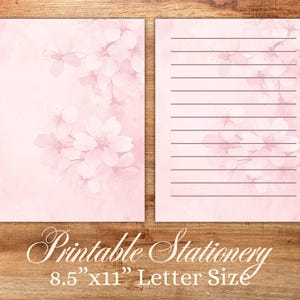 Cherry Blossom Stationery Paper Set Printable Digital Downlaod - Lined and Unlined - 8.5”x11” - Letter Size - Writing Paper