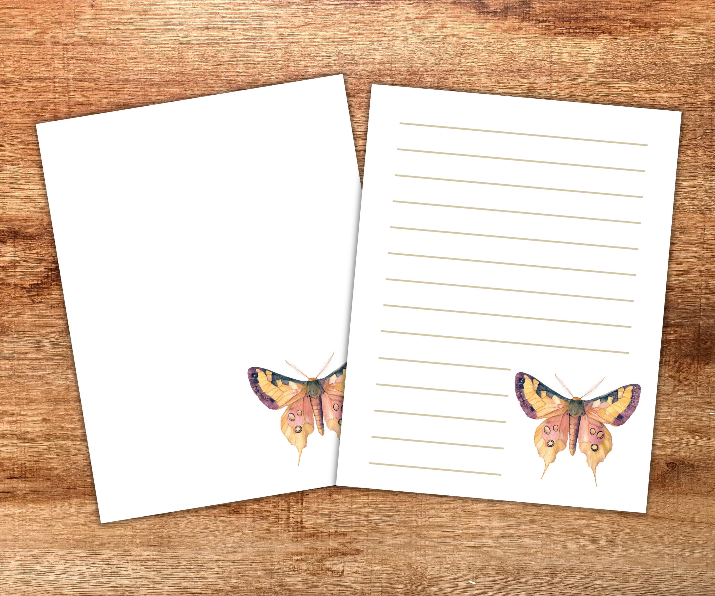 Moth Stationery Paper Set Printable Digital Downlaod - Lined and ...