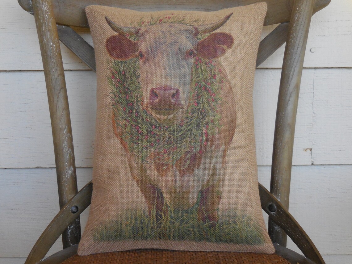 Christmas Pillows Longhorn Cow Pillow Farmhouse Christmas Etsy