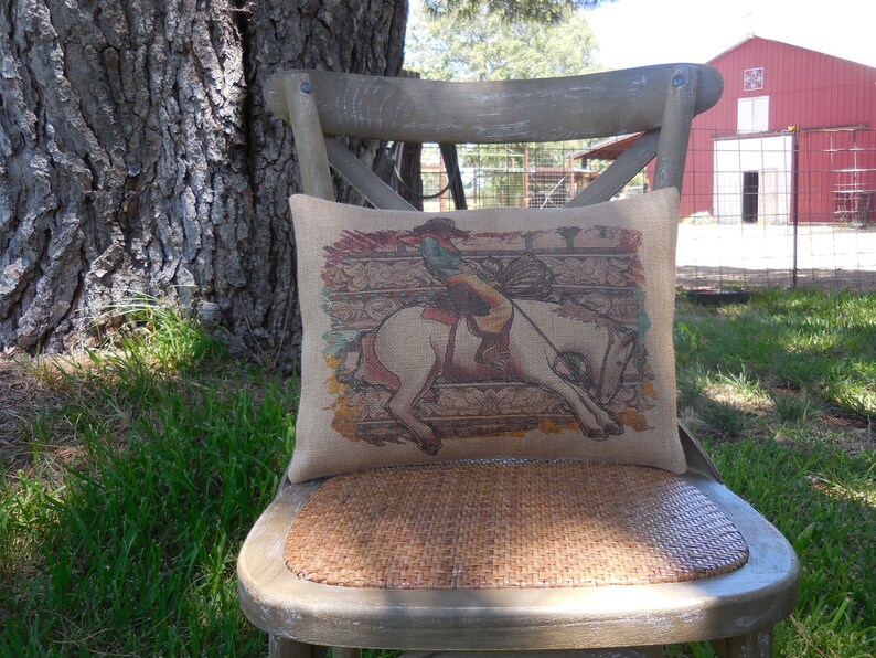 Vintage Rodeo Burlap Pillow, Farmhouse Pillows, Rodeo Decor, Insert