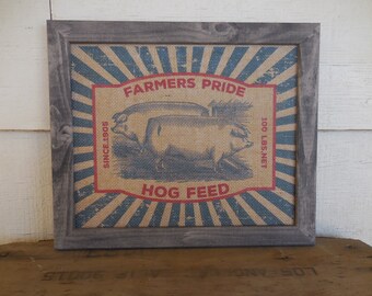 Vintage Hog Feed Framed Print, Modern Farmhouse Pig Print, Pig Wall Art