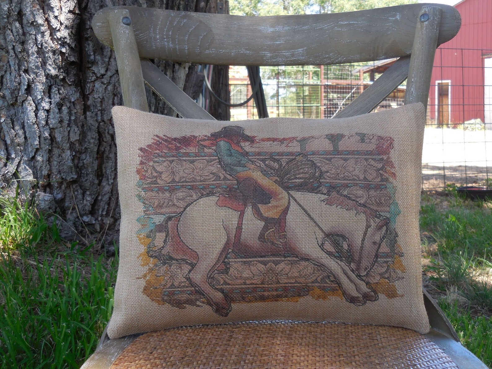 Vintage Rodeo Burlap Pillow, Farmhouse Pillows, Rodeo Decor, Insert
