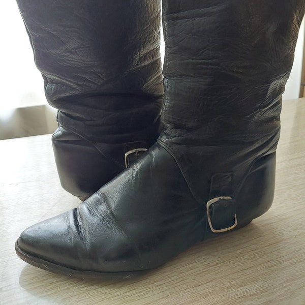 Vintage 80’s, “Zodiac” Western-Style, Slouch Boots, Size:9 Black