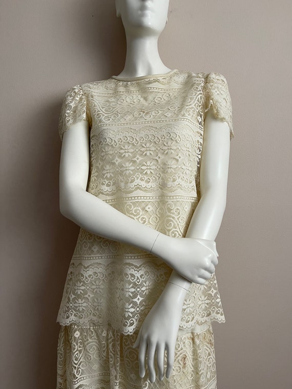 Vintage 1970’s Ivory Lace, 2-piece dropped-waist … - image 5