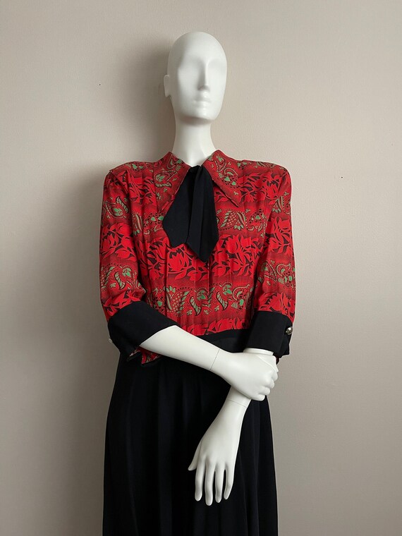 Vintage 1940’s Daywear Dress; Print bodice/Black … - image 1