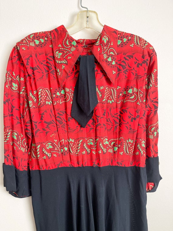 Vintage 1940’s Daywear Dress; Print bodice/Black … - image 3