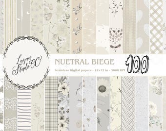 Neutral Beige Digital Paper: 100 Seamless Scrapbook Backgrounds (Digital Download)