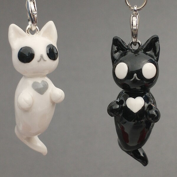 Cute Spooky Ghost Cat Charms - Handmade Polymer Clay Charms