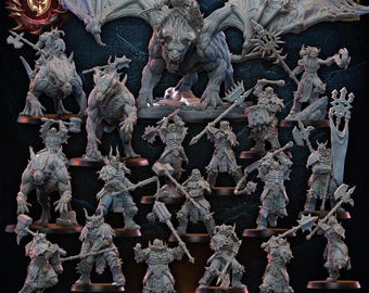 Chaos Legioen van schedels Warband | 3D-geprint harsminiatuur | Fantasieproxy | 28 mm 32 mm tafelblad Wargame | Verloren Koninkrijk