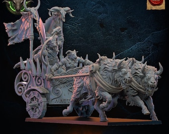 Wildhorn Beastmen Chieftain on War Chariot | Named Hero 3D Printed Resin | Warhammer Beasts of Chaos Proxy | 28mm 32mm Wargame