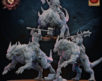 Chaos schedel ridder cavalerie | 3D-geprint harsminiatuur | Fantasy Chaos-proxy | 28 mm 32 mm tafelblad Wargame | Verloren Koninkrijk