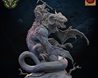 Brennach Wildhorn Lord on Cuelebre | Beastmen Dragon Mount Centrepiece | 3D Printed Resin | Warhammer Beasts of Chaos Proxy 28mm
