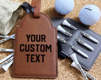 Custom Golf Tee Holder Leatherette Golf Bag Tag Engraved Personalized Golf Gift