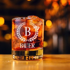 Personalized Whiskey Glass Custom Initial Glass Engraved Name Glass Custom Cocktail Glass Bourbon Glass Engraved Fathers Day Gift for Men