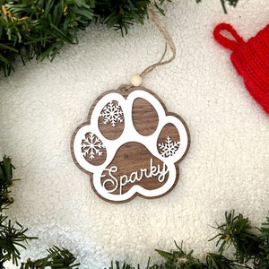 Personalized Paw Print Ornament Pet Stocking Tag Wood Holiday Ornament Paw Custom Stocking Tag Personalized Pet Ornament Wood Pet Lover Gift