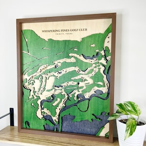Flüsternde Kiefern-Golfplatz-Karte geschichtetes Holz-Golfplatz-Bild-Gravur-Golfkarte-Geschenk-Golfplatz-Kunst-Golfgeschenk-Spieler-Heimkurs