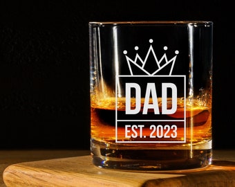 Custom Dad Whiskey Glass Personalized Father's Day Gift Dad Established Date Glass Bourbon Glass Whiskey Father's Day Present New Dad Gift