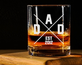 Custom Dad Whiskey Glass Personalized Father's Day Gift Dad Established Date Glass Bourbon Glass Whiskey Father's Day Present New Dad Gift