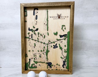 Wood Wind Golf Club Golf Course Map Layered Wood Golf Course Picture Custom Engraved Golf Map Gift Golf Course Map Print Golf Gift Custom