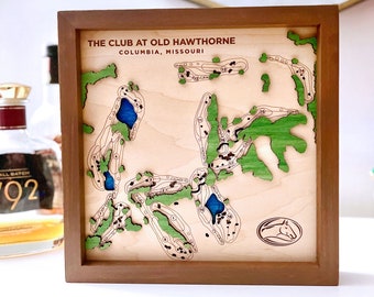 The Club at Old Hawthorne Golf Course Map Layered Wood Golf Course Picture Custom Engraved Golf Map Gift Golf Course Map Print Golf Gift