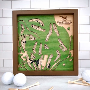 The Club at Viniterra Golf Platz Karte Layered Holz Golf Platz Bild Individuell gravierte Golf Karte Geschenk Golf Platz Karte Druck Golf Geschenk Individuell