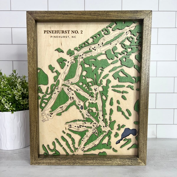 Pinehurst No 2 Golf Course Map Layered Wood Golf Course Picture Engraved Golf Map Gift Custom Golf Course Art Golf Gift Players Home Course