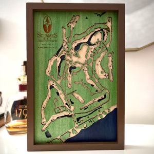 St James Bay Golf Club Mapa del campo de golf Mapa del campo de golf de madera en capas Imagen personalizada grabada Mapa de golf Regalo Campo de golf Mapa Imprimir Regalo de golf personalizado