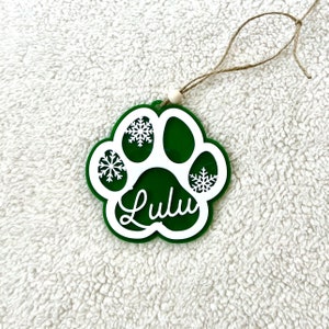 Personalized Paw Print Ornament Pet Stocking Tag Green Holiday Ornament Paw Custom Stocking Personalized Pet Ornament Green Pet Lover Gift