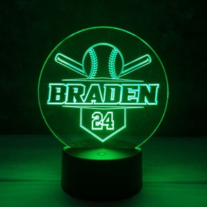 Personalized Baseball Night Light Baseball Gift Boy Baseball Gift Personalized Light Baseball Lamp Baseball Team Gift Baseball Team Trophy image 3