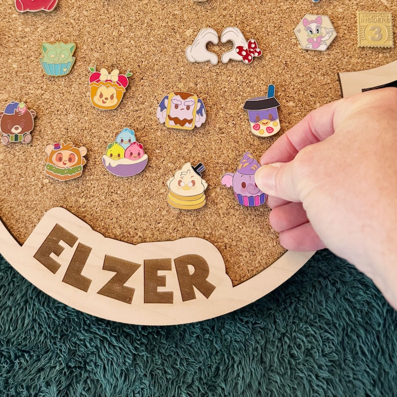 Disney Trading Pin Display Mickey Mouse Design Custom Collection Board Premium Wood Construction Cork Material Insert Personalized Name Feature Wall Mountable Design Multiple Size Options Available Beautiful Handcrafted Display Solution