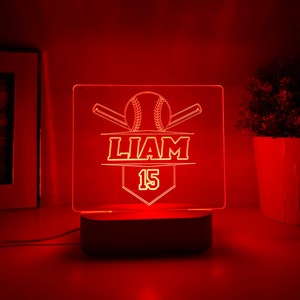 Personalized Baseball Night Light Baseball Gift Boy Baseball Gift Personalized Light Baseball Lamp Baseball Team Gift Baseball Team Trophy image 2