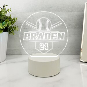 Personalized Baseball Night Light Baseball Gift Boy Baseball Gift Personalized Light Baseball Lamp Baseball Team Gift Baseball Team Trophy White Base