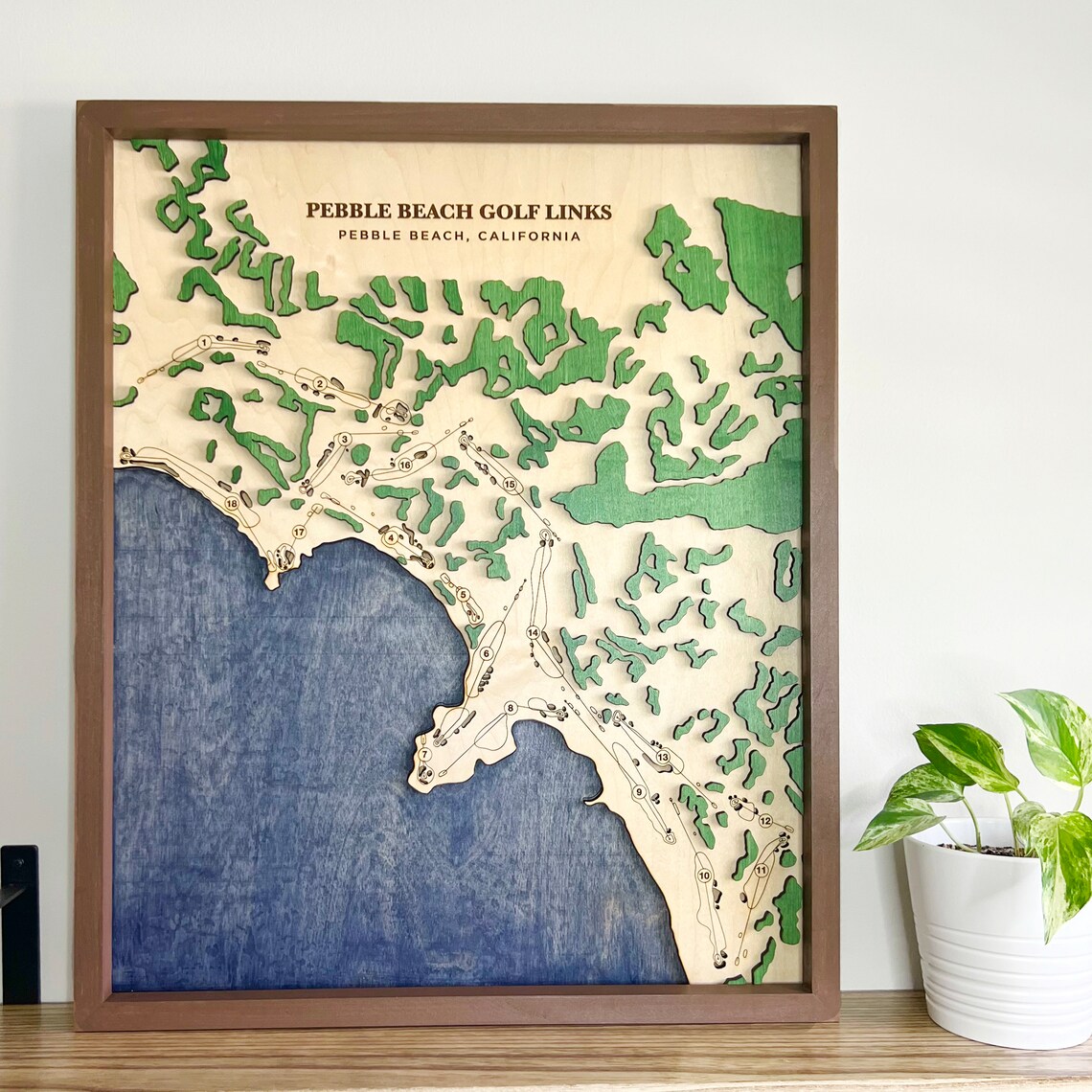 Pebble Beach Golf Course Map Layered Wood Golf Course Picture Engraved ...