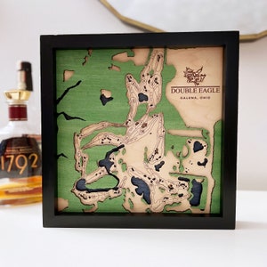 Double Eagle Golf Club Golf Platz Karte Layered Holz Golf Platz Bild Individuell gravierte Golf Karte Geschenk Golf Platz Karte Druck Golf Geschenk